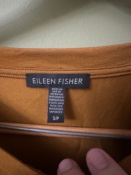 Eileen Fisher Tencel Tunic Sz SP Top Mustard Tan Short Sleeve Side Slit‎ Stretch - Picture 3 of 8